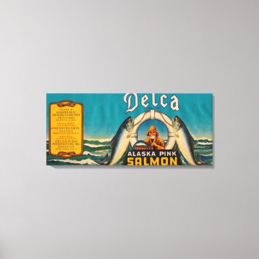 Delca merk Salmon Label - blauw Canvas Afdruk (Voorkant)