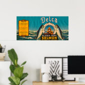 Delca merk Salmon Label - blauw Poster (Thuiskantoor)