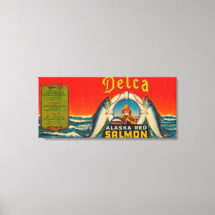 Delca merk Salmon Label - Rood Canvas Afdruk