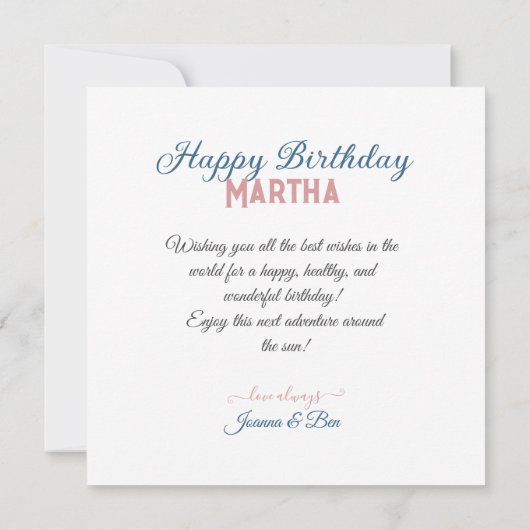 DELECATE BLAUW & ROZE BLOEMEN VERJAARDAG KAART (Achterkant)