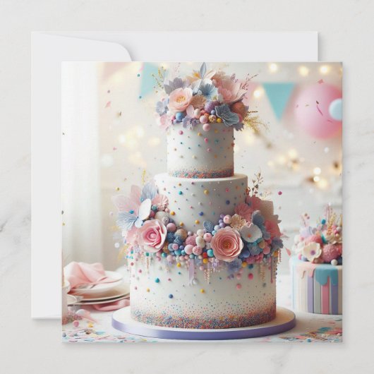 DELECATE BLAUW & ROZE BLOEMEN VERJAARDAG KAART (Voorkant)