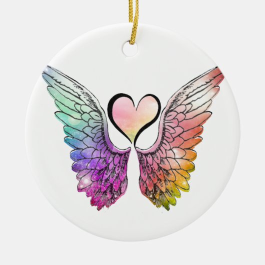 Delen - Angel Wings en Heart Keramisch Ornament (Voorkant)