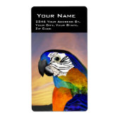 DELEN/BLAUWE ARA ETIKET (Voorkant)