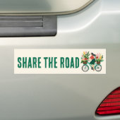 DELEN DE WEG Fietsmeisje met bloemen Fietser Bumpersticker (Op auto)