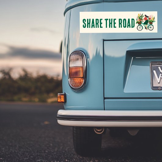 DELEN DE WEG Fietsmeisje met bloemen Fietser Bumpersticker