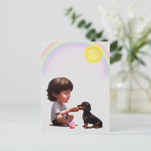 Delen is Caring Dachshund Briefkaart (Staand voorkant)