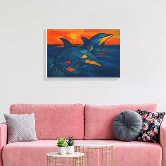 Delfine im kubistischen Stil  Canvas Afdruk (Insitu (Woonkamer))