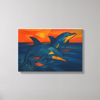 Delfine im kubistischen Stil Canvas Afdruk