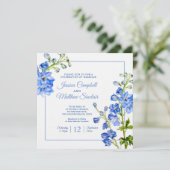 Delfinium bloemen blauwe aquarel kunst bruiloft kaart (Staand voorkant)