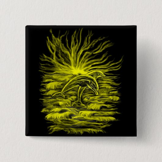 Delfinpaar Vierkante Button 5,1 Cm (Voorkant)