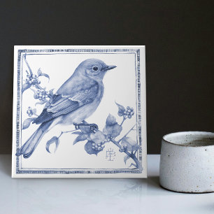 Delft Bergblauwe Art Nouveau Lente Vogel Tegeltje