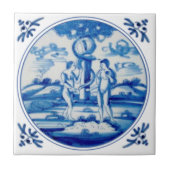Delft Biblical Genesis Adam & Eva Repro circa 1760 Tegeltje (Voorkant)