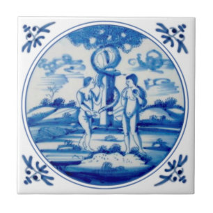 Delft Biblical Genesis Adam & Eva Repro circa 1760 Tegeltje
