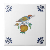 Delft Bird on Branch met Fruit Repro c. 1650 Tegel Tegeltje (Voorkant)