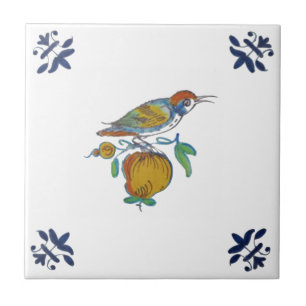 Delft Bird on Branch met Fruit Repro c. 1650 Tegel Tegeltje