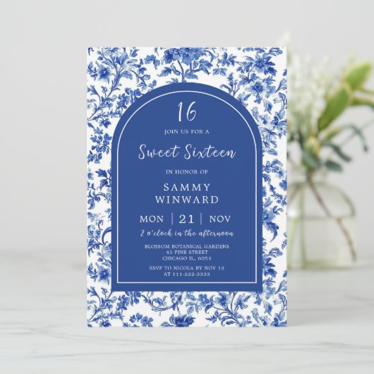 Delft Blauw Antieke Chinoiserie Sweet Sixteen Kaart (Staand voorkant)