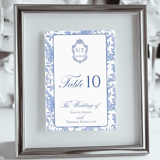 Delft Blauw Bloem Motief Script Monogram Kaart