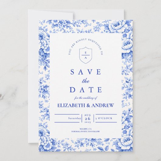 Delft Blauw Chinoiserie Bruiloft Save The Date (Voorkant)