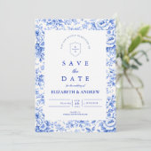 Delft Blauw Chinoiserie Bruiloft Save The Date (Staand voorkant)