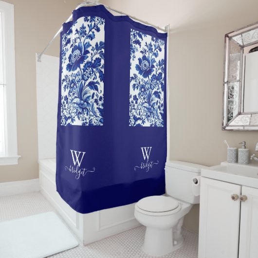 delft blauw Elegant Chinoiserie Douchegordijn (In situ)