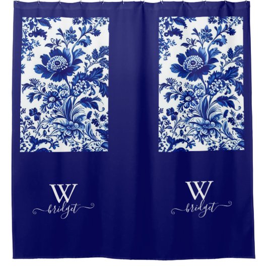 delft blauw Elegant Chinoiserie Douchegordijn (Voorkant)
