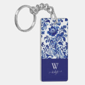 delft blauw elegante moderne bloemstijl sleutelhanger (Voorkant Links)
