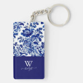 delft blauw elegante moderne bloemstijl sleutelhanger (achterkant)