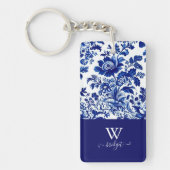 delft blauw elegante moderne bloemstijl sleutelhanger (Voorkant)