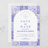 Delft Blauw Patchwork Porselein Huwelijk Save The Date (Voorkant)