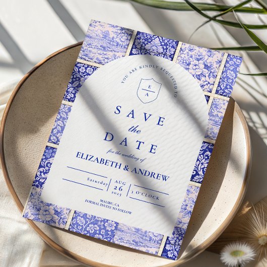 Delft Blauw Patchwork Porselein Huwelijk Save The Date