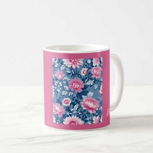 delft blauw & roze elegant  Bloemen Koffiemok (Voorkant rechts)