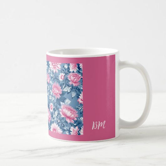 delft blauw & roze elegant  Bloemen Koffiemok (Rechts)
