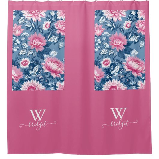 delft blauw & roze Elegant Chinoiserie Douchegordijn (Voorkant)