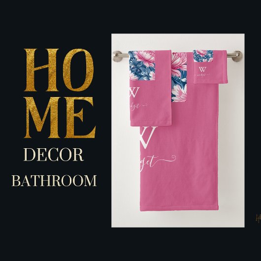 delft blauw & roze elegant Modern Floral Bad Handdoek