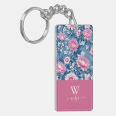 delft blauw & roze elegant Modern Floral Sleutelhanger (Voorkant Links)