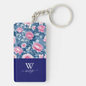 delft blauw & roze elegant Modern Floral Sleutelhanger (achterkant)