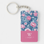 delft blauw & roze elegant Modern Floral Sleutelhanger (Voorkant)
