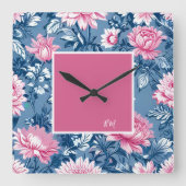 delft blauw & roze Mooie Tuinbloemen Vierkante Klok (Voorkant)