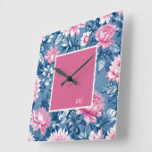 delft blauw & roze Mooie Tuinbloemen Vierkante Klok (Hoek)