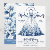 Delft Blauw/Wit Chinoiserie Bloem Bruidsdouche Kaart (Voorkant / Achterkant)