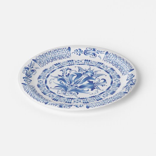 Delft Blauw Wit Nederlands Geïnspireerd Papieren Bordje (Gekanteld)