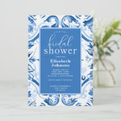 Delft Blauw Witte Bloemige Moderne Bruiloftsbruilo Kaart (Staand voorkant)