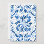Delft Blauw Witte Bloemige Moderne Bruiloftsbruilo Kaart (Achterkant)