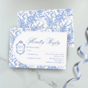 Delft Blauwe Bloem Motief Script Crest RSVP Kaartje