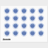 Delft Blauwe Bloemige Trouw Crest Monogram Ronde Sticker (Vel)