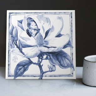 Delft Blauwe Magnolia Decor Art Nouveau Aquarel Tegeltje