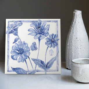 Delft Blauwe Vlinder Bloem Wandsierkunst Art Deco Tegeltje