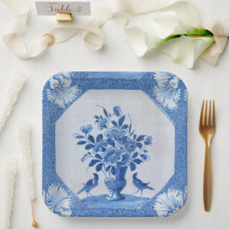 Delft Blauwe Vogels bloemig Frans Landelijk Chic  Papieren Bordje