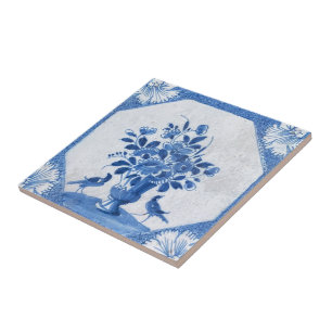 Delft Blauwe Vogels bloemrijke Franse Country Toil Tegeltje