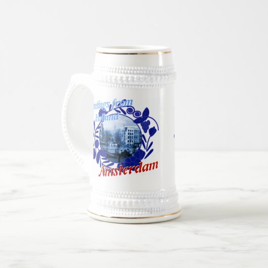 Delft Blue Amsterdam Holland Beer Stein Bierpul (Voorkant links)